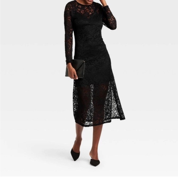 a new day Dresses & Skirts - a.new day Black Lace Long Sleeve Midi Dress - Small